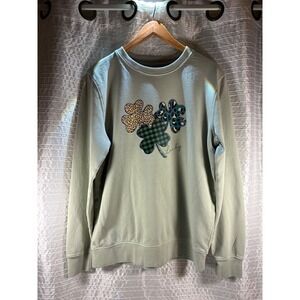 Target Women Sage Green Lucky Shamrock Graphic Sweatshirt St Patricks Day M NEW